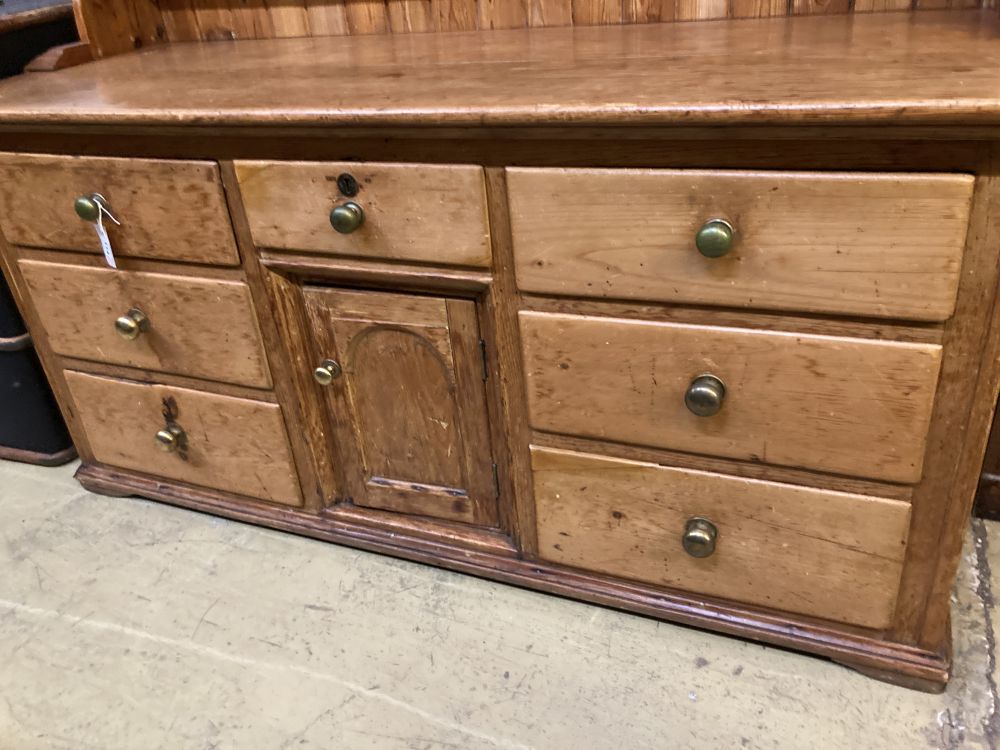 A Victorian pine dresser, width 170cm depth 64cm height 218cm